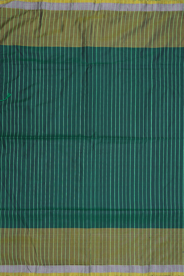 Soft Silk Saree In Forest Green With Stripes Design