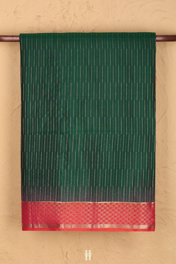 Soft Silk Saree In Forest Green With Stripes Design