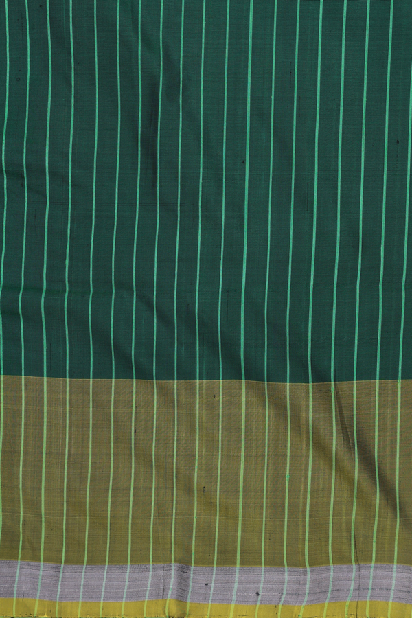 Soft Silk Saree In Forest Green With Stripes Design