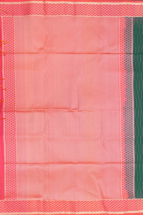 Soft Silk Saree In Forest Green With Stripes Design