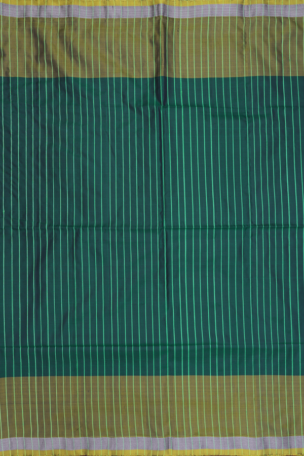 Soft Silk Saree In Forest Green With Stripes Design
