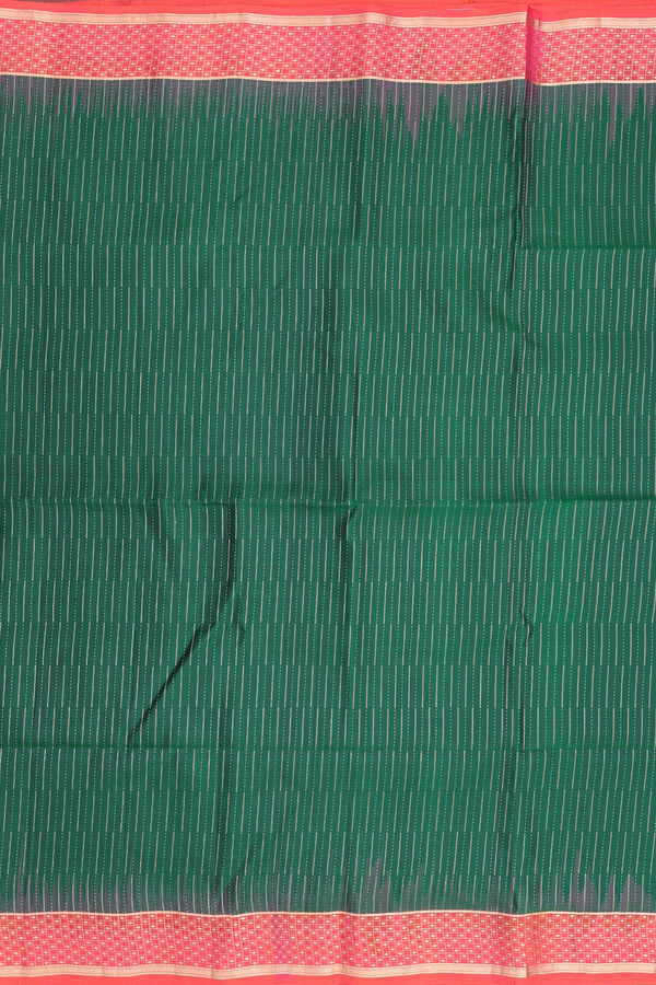 Soft Silk Saree In Forest Green With Stripes Design