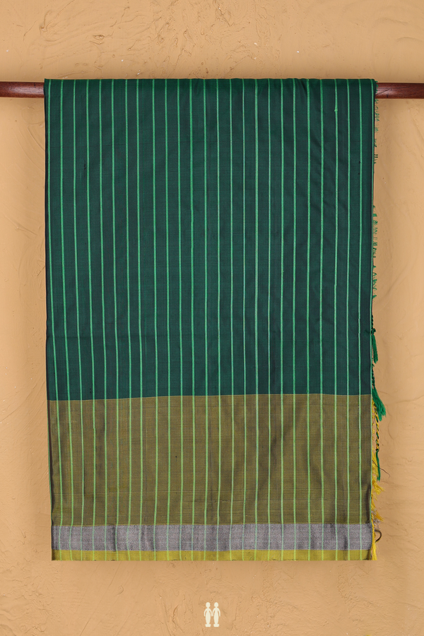 Soft Silk Saree In Forest Green With Stripes Design