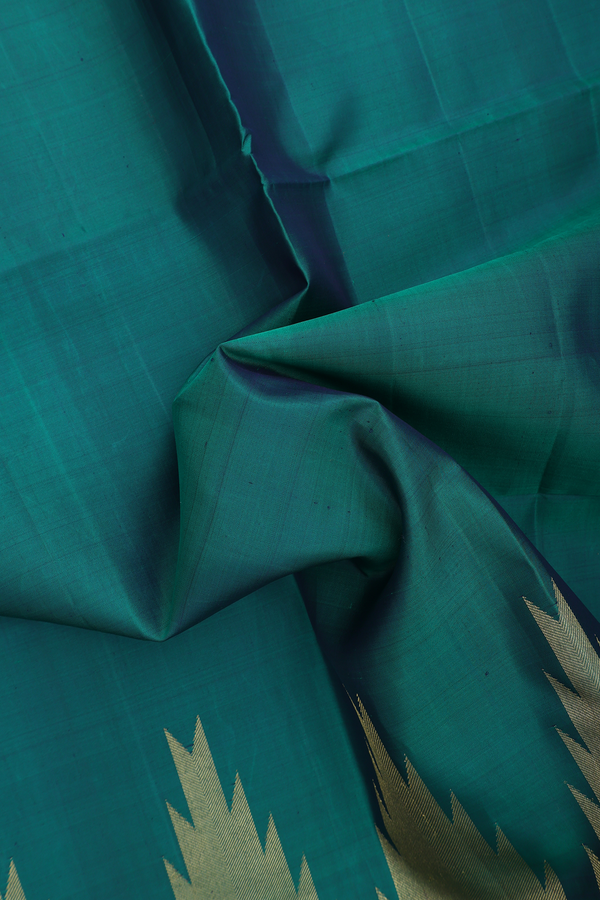 Soft Silk Saree In Forest Green With Temple Border