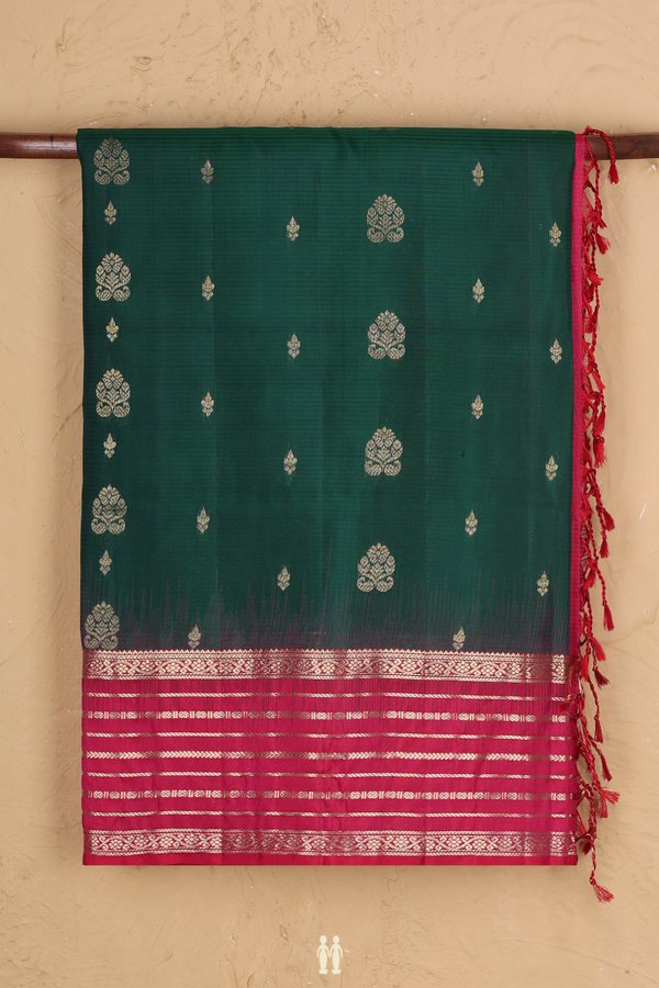 Soft Silk Saree In Forest Green With Zari Buttas