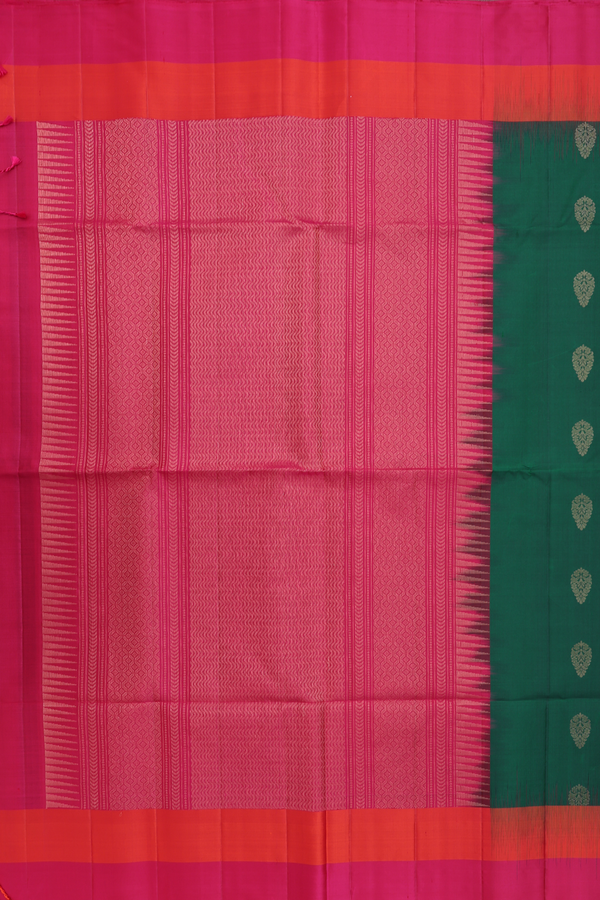 Soft Silk Saree In Forest Green With Zari Buttas