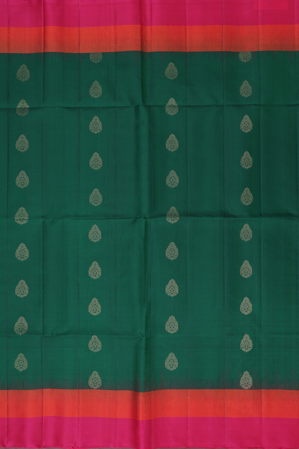 Soft Silk Saree In Forest Green With Zari Buttas