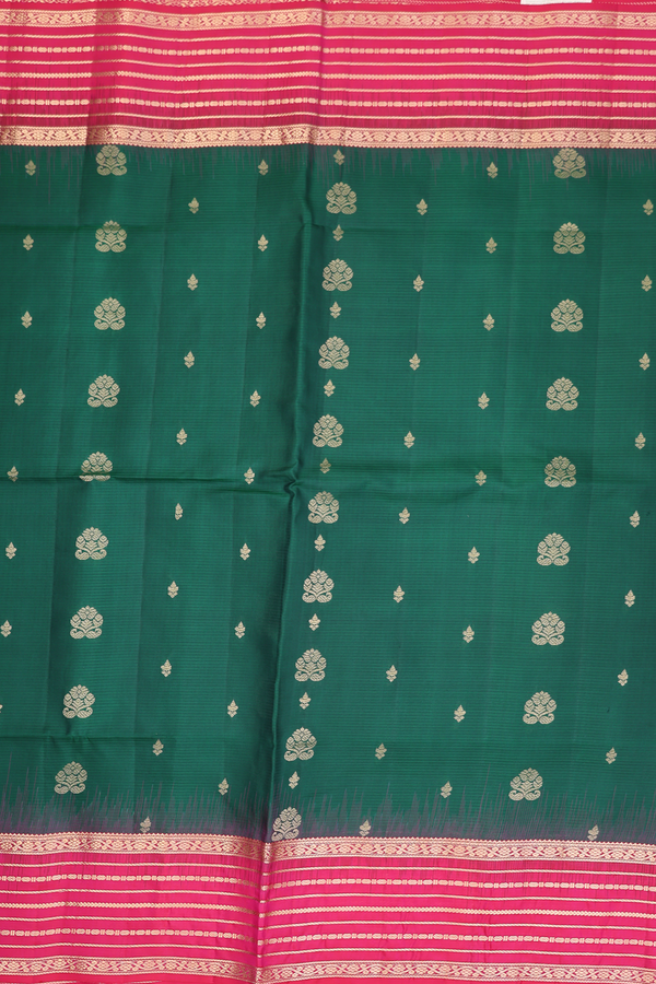 Soft Silk Saree In Forest Green With Zari Buttas