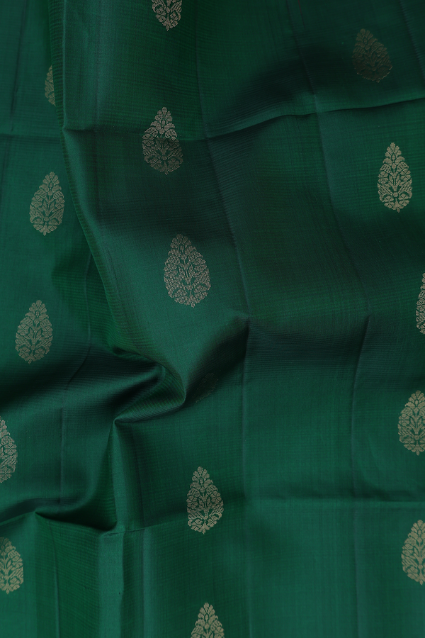 Soft Silk Saree In Forest Green With Zari Buttas