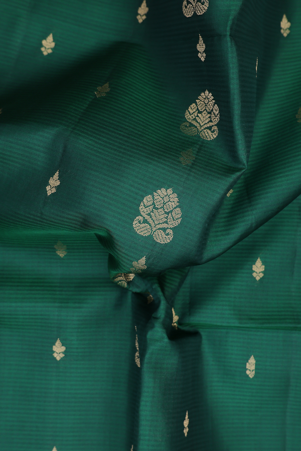 Soft Silk Saree In Forest Green With Zari Buttas