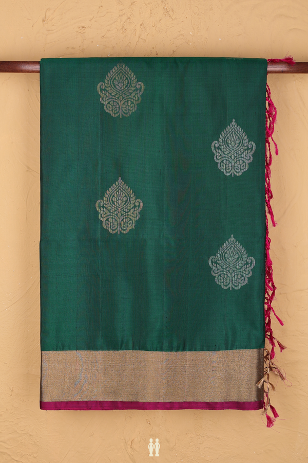 Soft Silk Saree In Forest Green With Zari Motifs