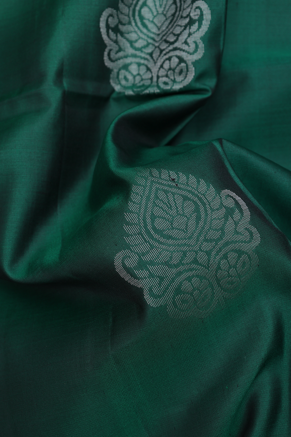 Soft Silk Saree In Forest Green With Zari Motifs
