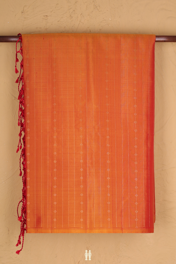 Soft Silk Saree In Ginger Orange With Stripes Design