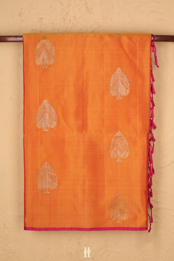 Soft Silk Saree In Ginger Orange With Tree Motifs