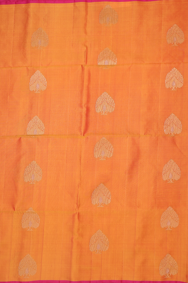 Soft Silk Saree In Ginger Orange With Tree Motifs