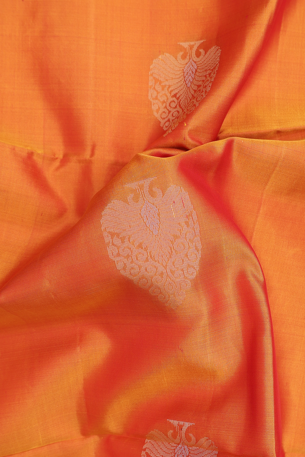 Soft Silk Saree In Ginger Orange With Tree Motifs