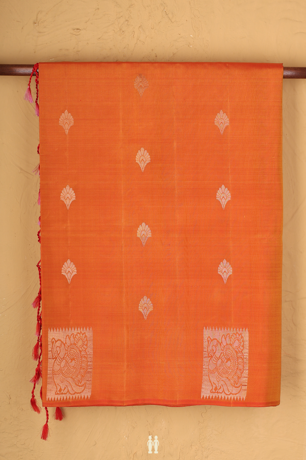 Soft Silk Saree In Ginger Orange With Zari Buttas