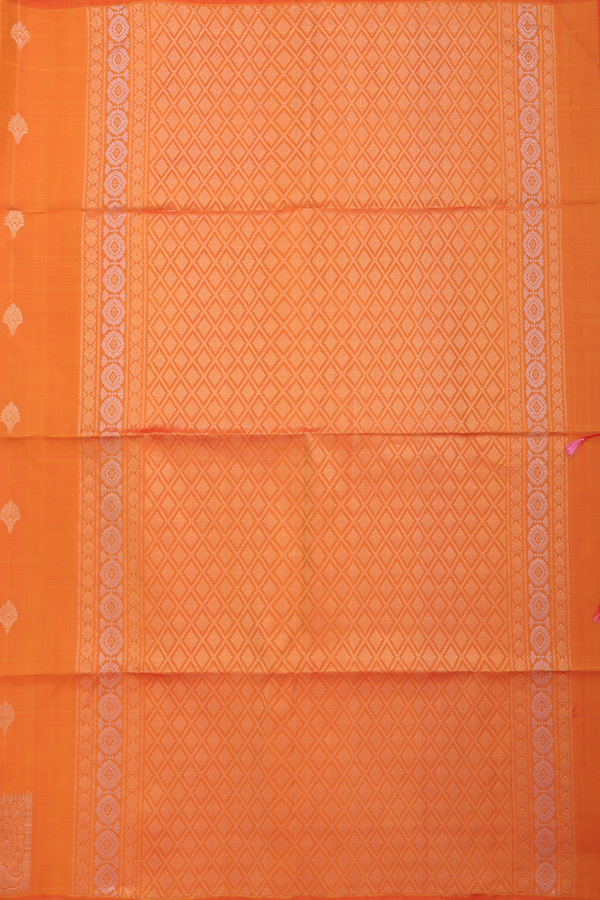Soft Silk Saree In Ginger Orange With Zari Buttas