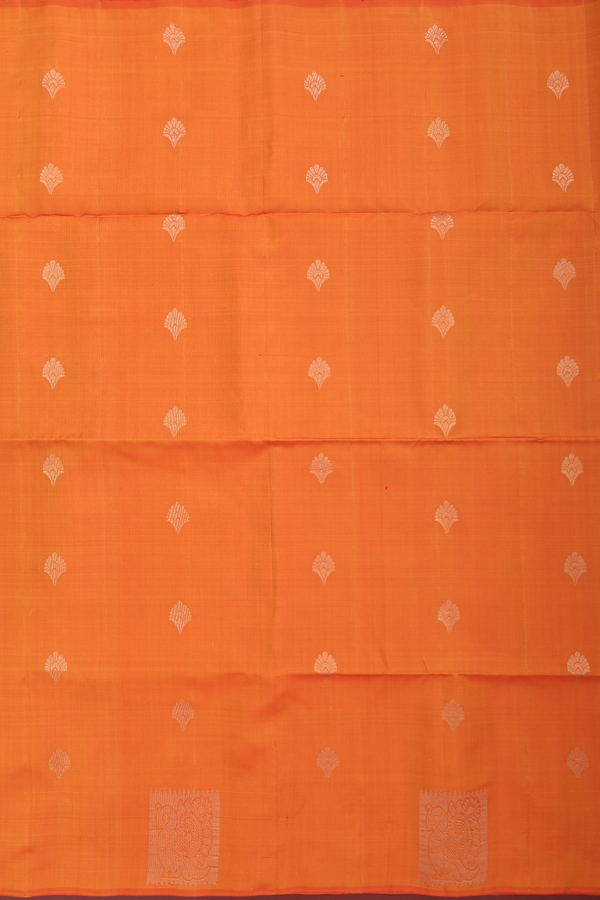 Soft Silk Saree In Ginger Orange With Zari Buttas
