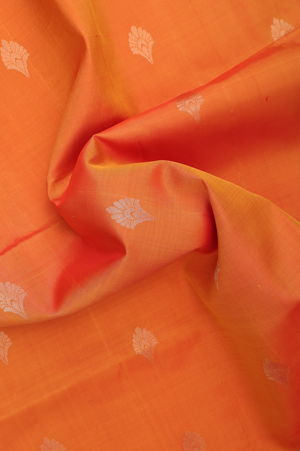 Soft Silk Saree In Ginger Orange With Zari Buttas