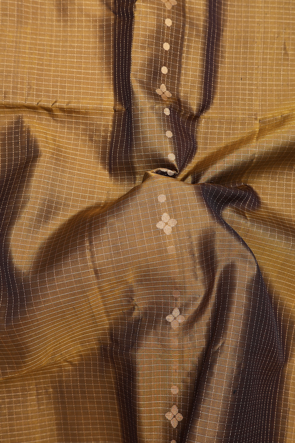 Soft Silk Saree In Golden Brown With Check Design