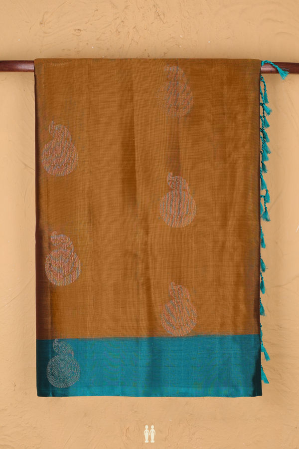 Soft Silk Saree In Golden Brown With Zari Motifs