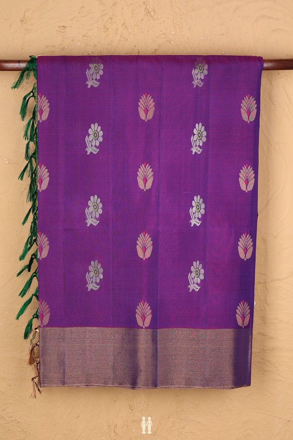 Soft Silk Saree In Grape Purple With Floral Buttas