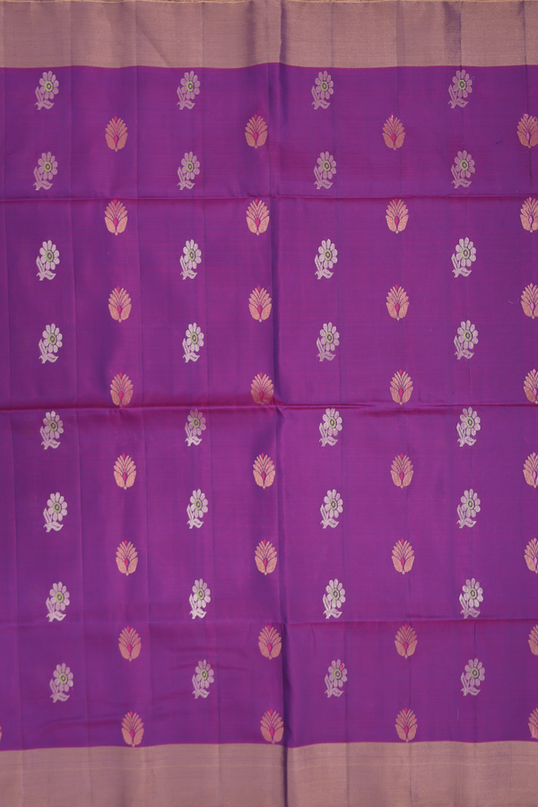 Soft Silk Saree In Grape Purple With Floral Buttas