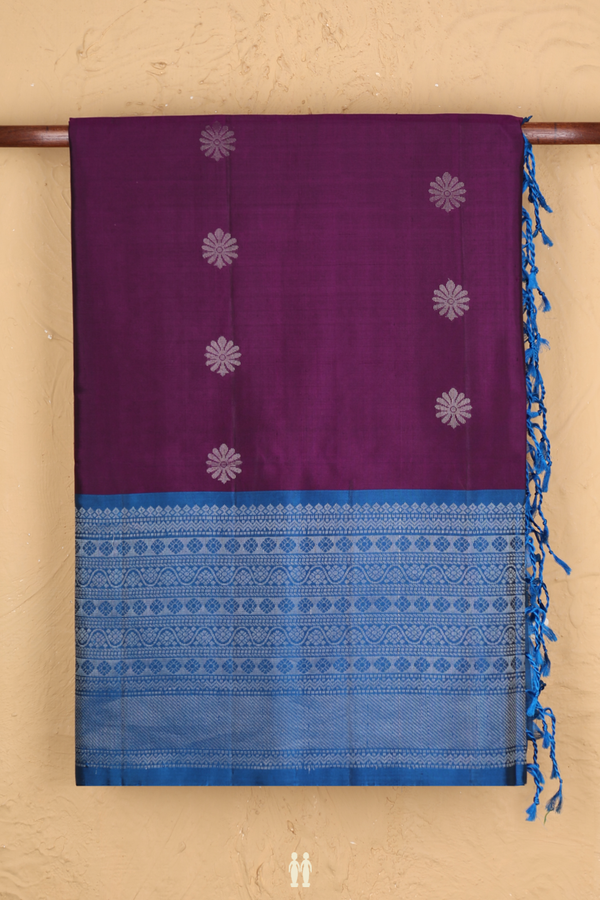 Soft Silk Saree In Grape Purple With Floral Design