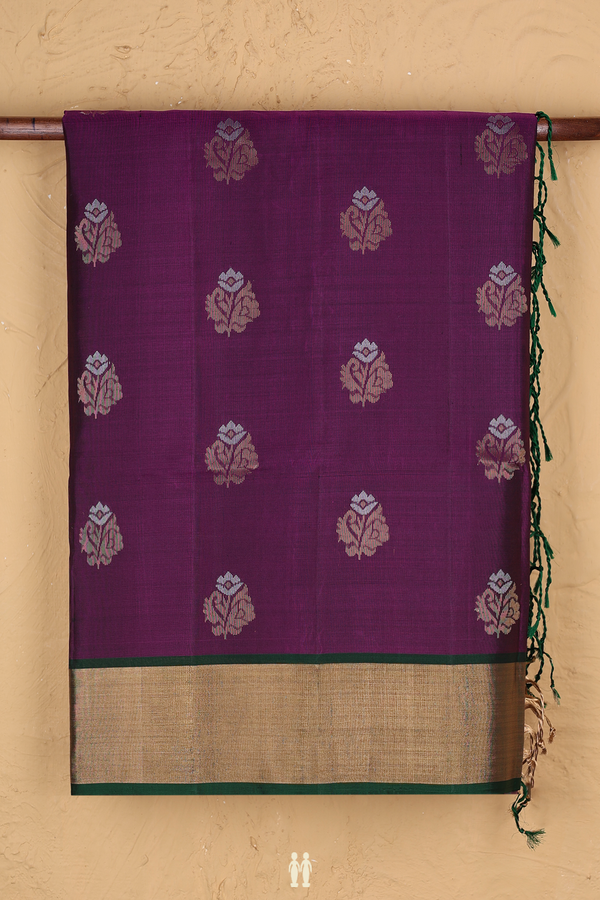 Soft Silk Saree In Grape Purple With Floral Motifs