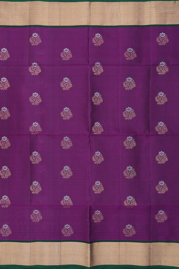 Soft Silk Saree In Grape Purple With Floral Motifs