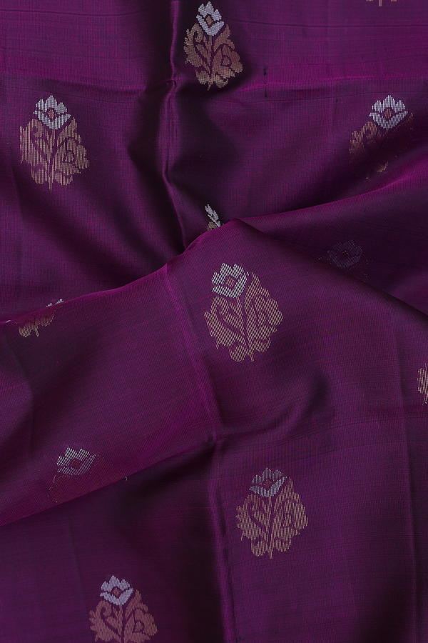 Soft Silk Saree In Grape Purple With Floral Motifs
