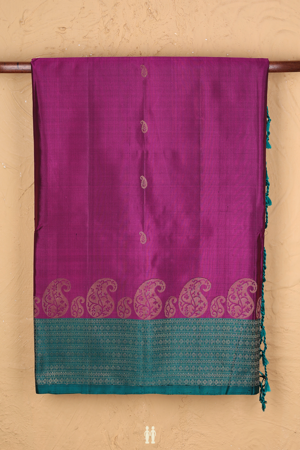 Soft Silk Saree In Grape Purple With Paisley Buttas