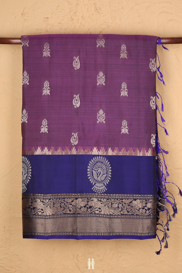 Soft Silk Saree In Grape Purple With Zari Buttas