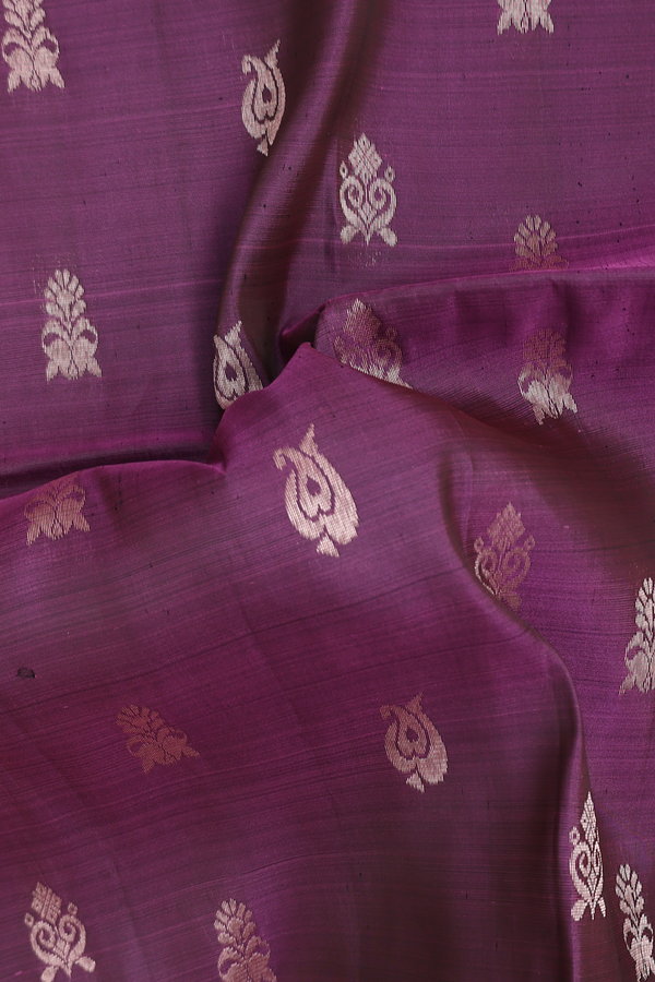 Soft Silk Saree In Grape Purple With Zari Buttas