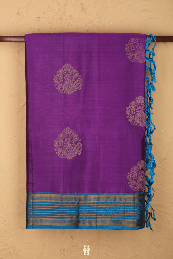 Soft Silk Saree In Grape Purple With Peacock Motifs