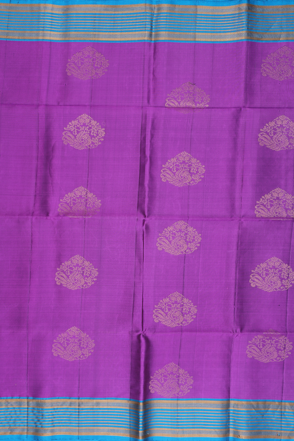 Soft Silk Saree In Grape Purple With Peacock Motifs