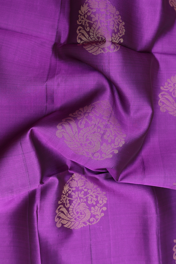 Soft Silk Saree In Grape Purple With Peacock Motifs