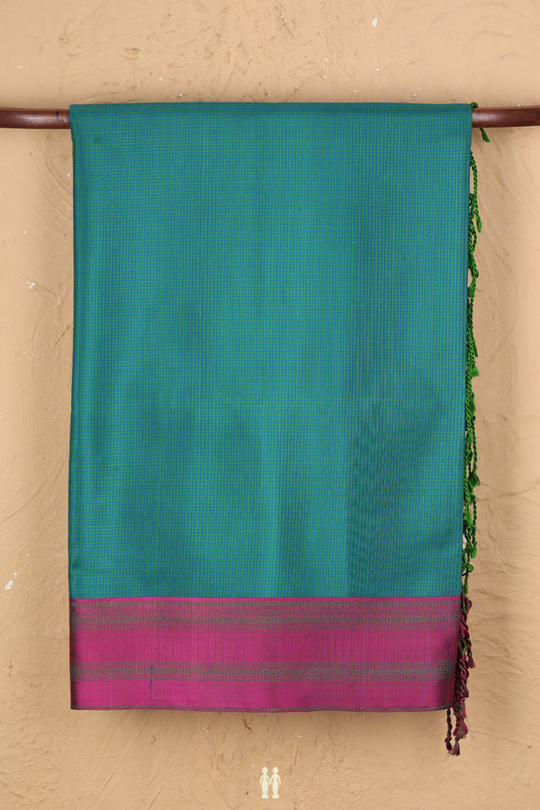 Soft Silk Saree In Green And Blue With Checks Design