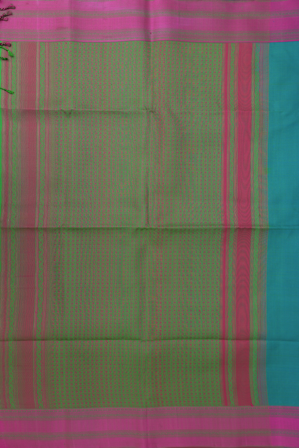 Soft Silk Saree In Green And Blue With Checks Design