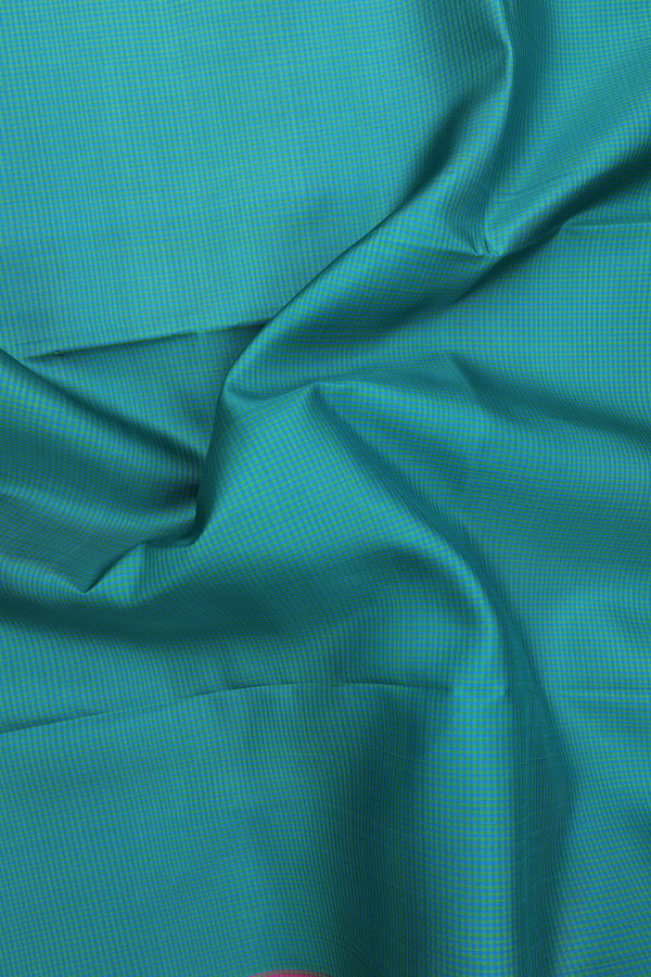 Soft Silk Saree In Green And Blue With Checks Design