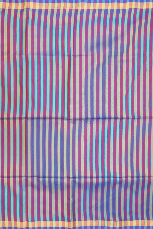 Soft Silk Saree In Green And Purple With Stripes Design