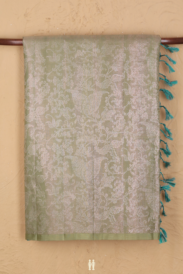 Soft Silk Saree In Green Tissue With Allover Design