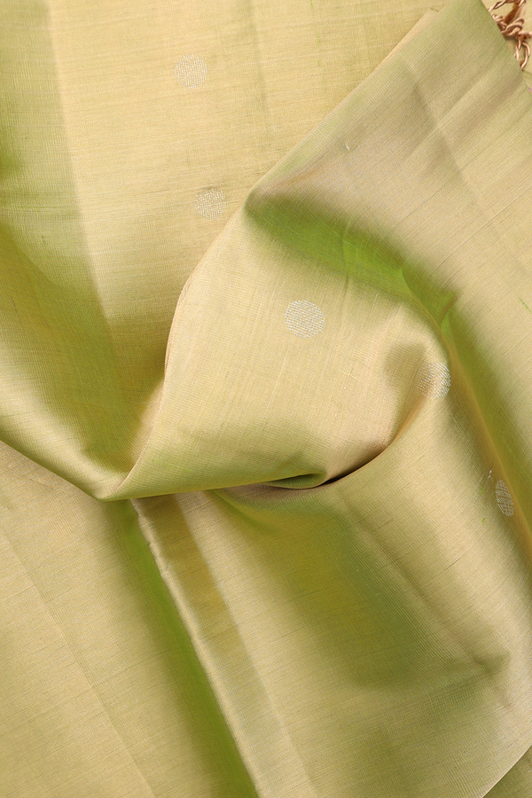 Soft Silk Saree In Green Tissue With Rudraksh And Floral Buttas