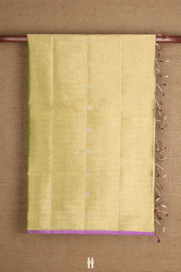 Soft Silk Saree In Green Tissue With Rudraksh And Floral Buttas