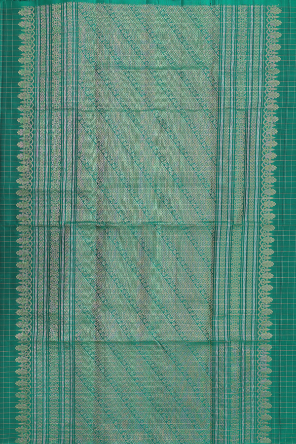Soft Silk Saree In Green With Checks Design