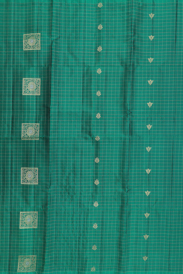 Soft Silk Saree In Green With Checks Design