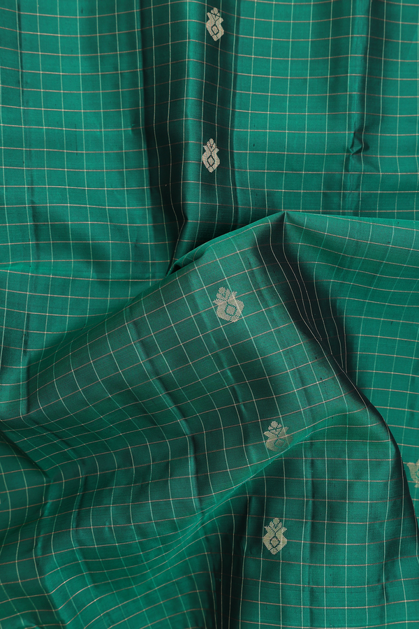 Soft Silk Saree In Green With Checks Design