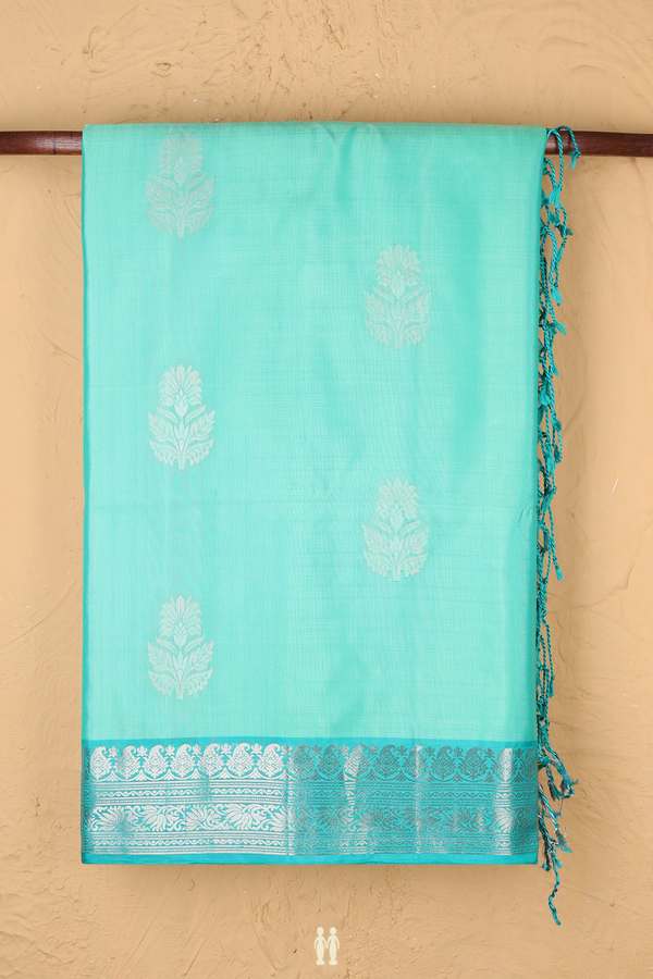 Soft Silk Saree In Green With Floral Motifs