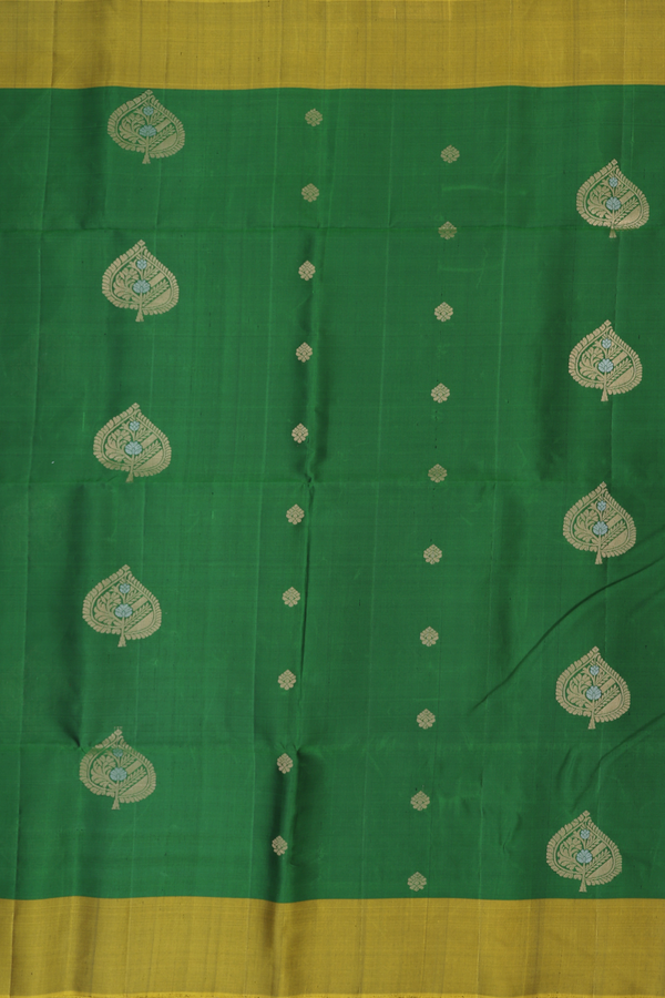 Soft Silk Saree In Green With Leaf Buttas